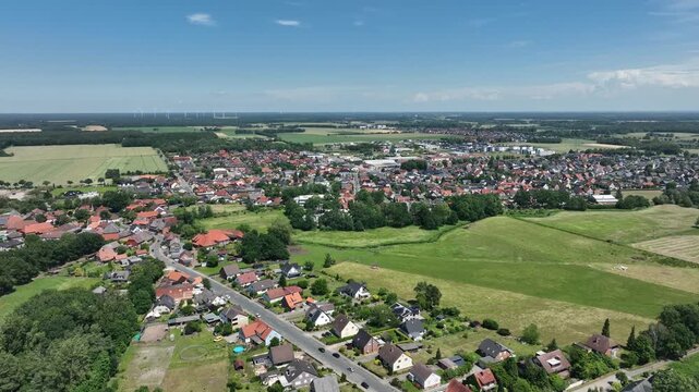 Aerial drone view of Weyhausen near Wolfsburg, District of Gifhorn, Lower Saxony, Germany