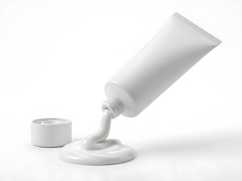 Toothpaste tube squeezing out white paste isolated on white background