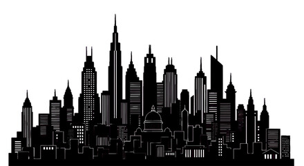 Obraz premium Minimal black silhouette icon, simple flat vector, bold black shape, no gradients, no shading city skyline silhouette on a, flat icon style