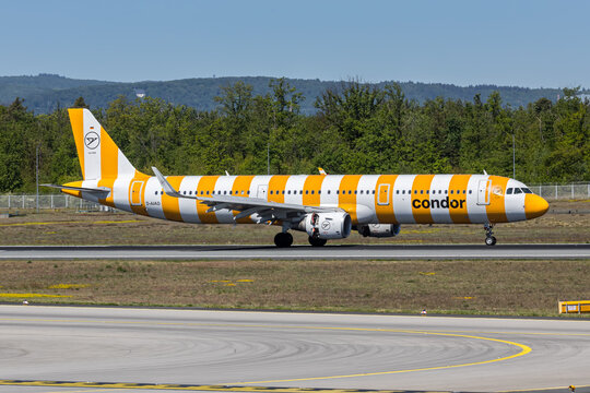 Condor Airbus A321 airplane at Frankfurt airport in Germany