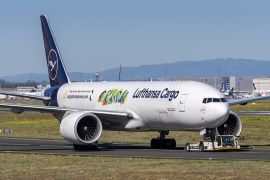 Lufthansa Cargo Boeing 777-F airplane at Frankfurt airport in Germany
