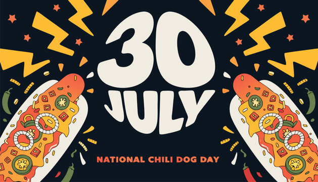 Colorful illustration celebrating national chili dog day on thirty july date