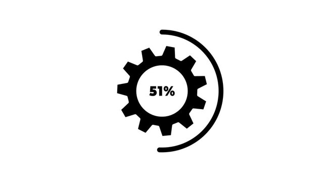 Digital processing animation with gear icon and loading circle. 100 percent number circle loading gear icon modern design animation. Circle Loading icon animation. 4k video