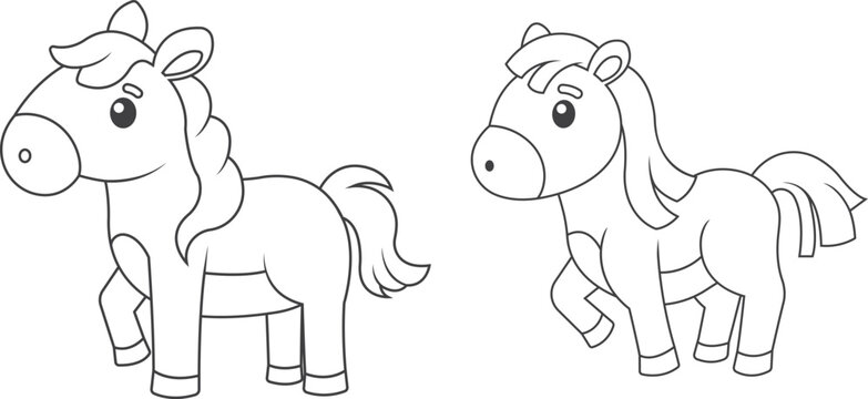 Black silhouette of wild horse stallion and foal running in nature vector cartoon illustration of equine mare pony galloping on farm funny animal art design