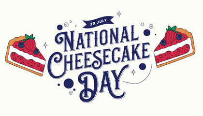 Decorative illustration celebrating national cheesecake day with red berry slices © vectyx2