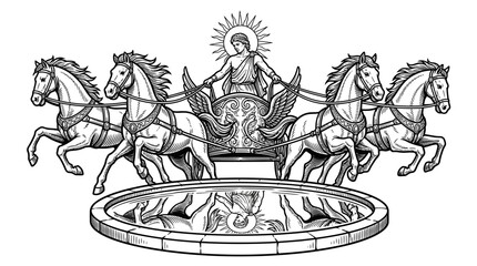 Naklejka premium Ancient Chariot with Horses and Charioteer Illustration.
