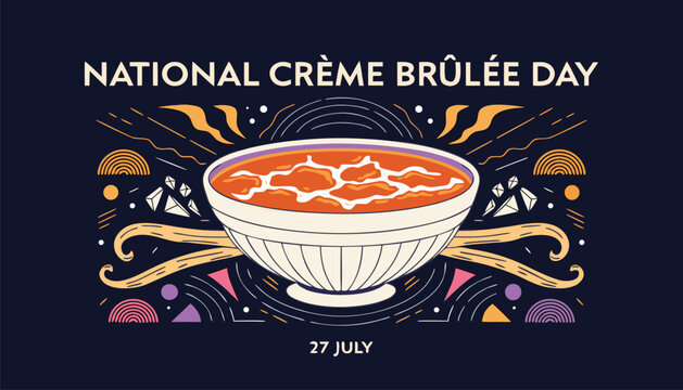 National creme brulee day illustration with a delicious custard bowl