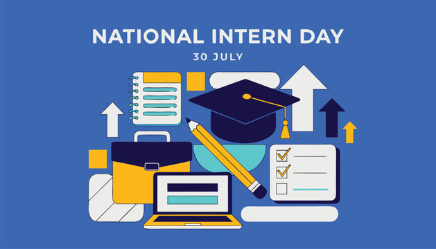 National intern day graphic design with academic and professional icons