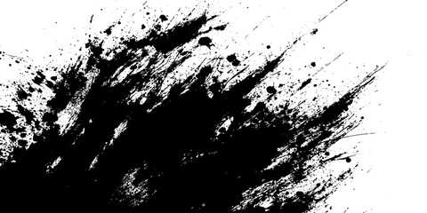 Obraz premium Abstract black ink splatter creating dynamic, energetic strokes on a white background, suggesting artistic expression and creative chaos.