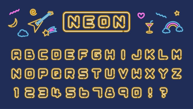 Neon-style alphabet font (yellow)