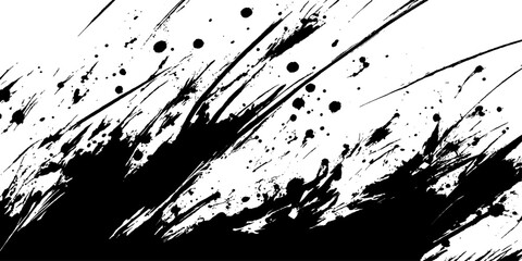 Obraz premium Black ink splashes and brush strokes create a dynamic, abstract pattern with a sense of raw energy and movement, reminiscent of a powerful, expressive art piece.