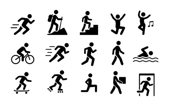 People Activity Silhouette Icons Set Isolated on White Background