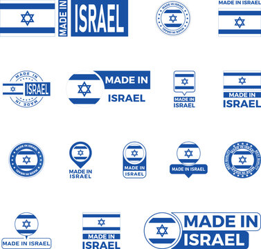Made in Israel Stempel und Logo Set &ndash; Kollektion von Badges, Siegeln und Pins f&uuml;r Produktherkunft, Werbung und Marketing
