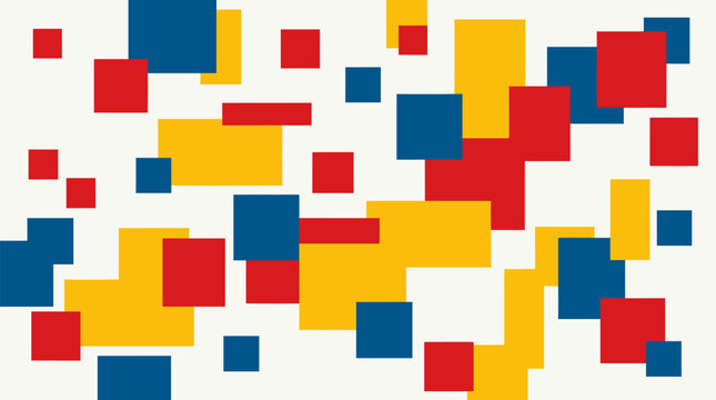 Floating squares and rectangles in primary red yellow and blue with playful offset arrangement, a clean flat vector illustration on a light background ideal for modern graphic and branding projects