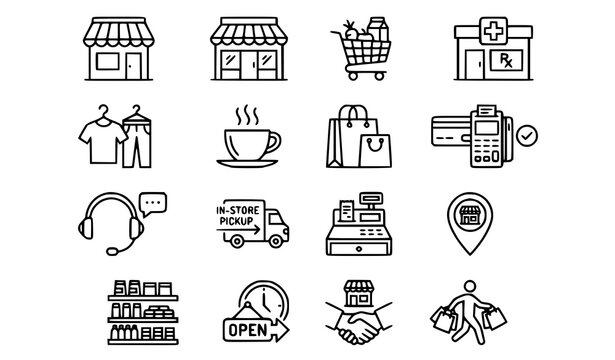Professional Local Store Outline Icon Collection Editable Retail Vector Illustration