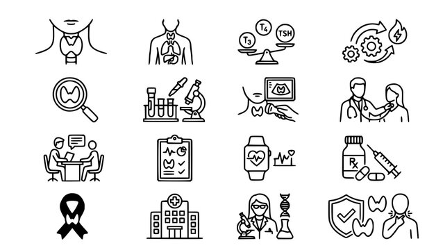 Professional Thyroid Gland Outline Icon Collection Editable Stroke Medical Vector Illustration