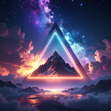 a triangle with a mountain in the background
