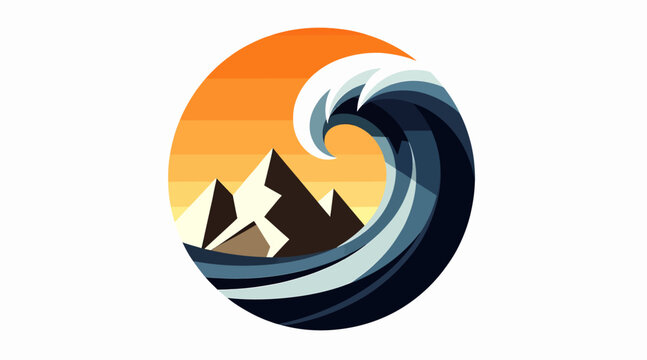Dynamic wave and mountain silhouette logo design.