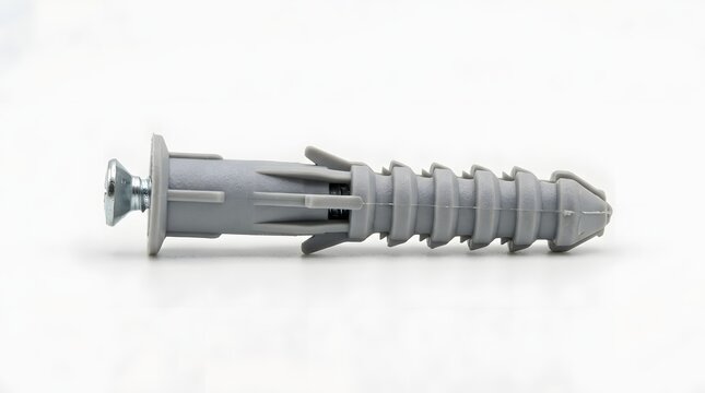 Gray plastic wall anchor with metal screw for secure mounting applications.
