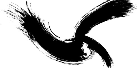 A bold, dynamic ink brushstroke in classic black creates a striking abstract design with a sense of movement and energy. © GREENPIXEL Art
