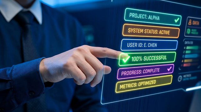 Businessman interacting with virtual interface, project management and metrics