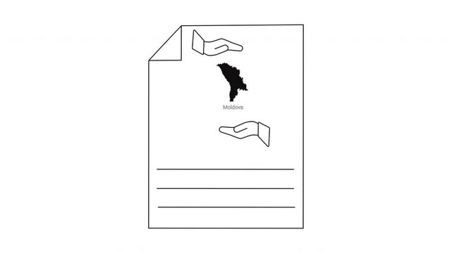 Outline of a document with hand gestures and a map of Moldova.