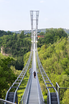 Suspension bridge Neckarline over Neckar river in Rottweil, Germany