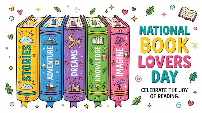 National book lovers day celebration with colorful books and decorative on white background