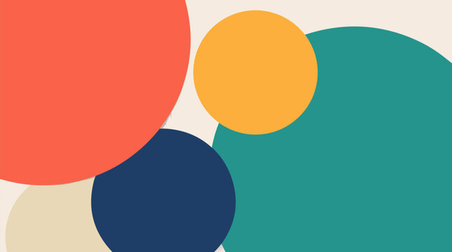 Minimalist flat vector illustration of an abstract composition of intersecting circles with soft layered shadows, ideal for clean brand identity systems and contemporary editorial design backgrounds