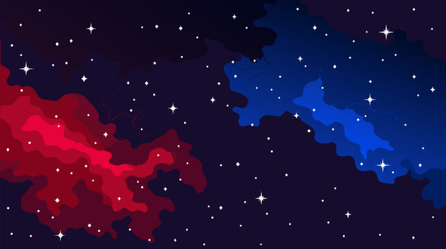 A shimmering cosmic starfield background with subtle red and blue nebula color washes, a stunning flat vector illustration perfect for space-themed branding and atmospheric background designs