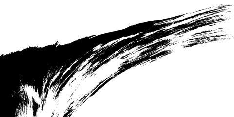Abstract black brush stroke on a white background, conveying a sense of dynamic movement and raw energy. The bold, sweeping lines create a striking visual contrast. © GREENPIXEL Art