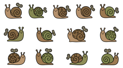 Assorted mechanical wind-up snail icons for design. © Adif