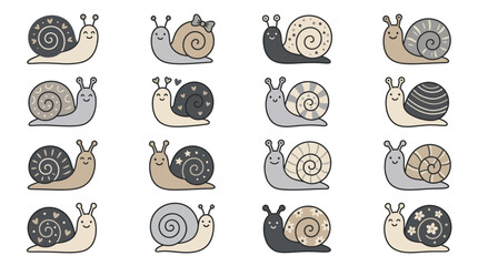 Artistic grey snail characters with ornate shells. © Adif