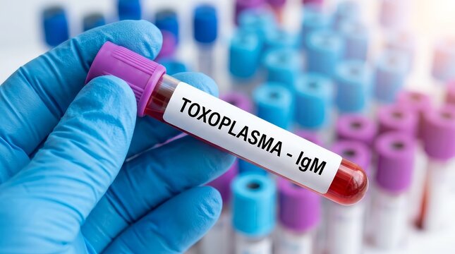 Acute infection blood diagnostics concept featuring a Toxoplasma IgM blood sample tube.