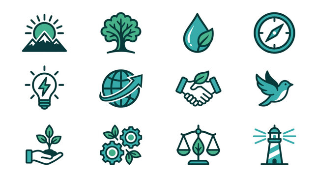 Ecology and sustainable energy flat icon collection.