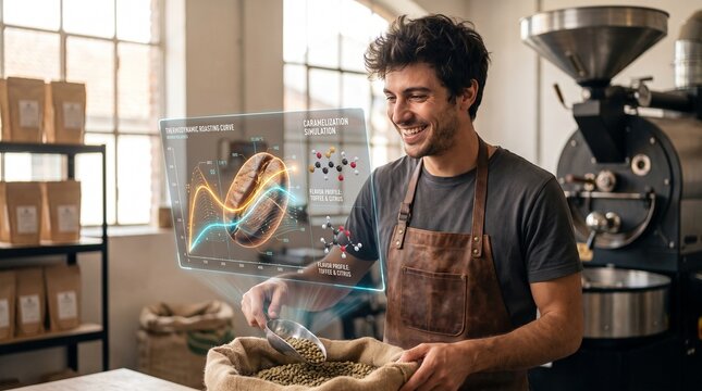 Coffee roaster using futuristic holographic technology to analyze beans
