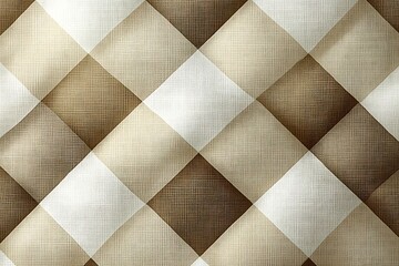 Fototapeta premium A quilted fabric surface presents a geometric diamond pattern in warm brown and light beige tones