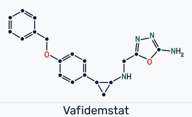 Obraz premium Vafidemstat molecule. ORY-2001, epigenetic drug alzheimer's disease, LSD1 inhibitor, lysine-specific demethylase 1 inhibitor