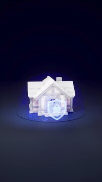Modern Home Security System with Glowing Protection Icons
