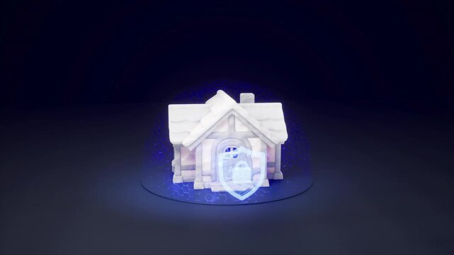 Modern Home Security System with Glowing Protection Icons