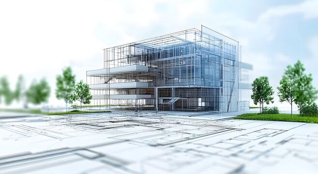 Modern construction layout with architectural line draft image