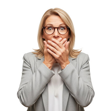 Woman expressing shock and surprise isolated on transparent background