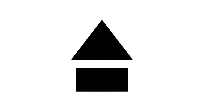 Minimal black silhouette icon, simple flat vector, bold black shape, no gradients, no shading eject symbol icon, a triangle pointing up above a horizontal line on a, flat icon style