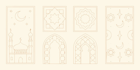 Islamic Mosque Silhouettes And Geometric Ornament Vector Illustrations © Dilip