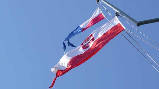 poland flags on the wind