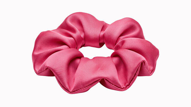 Pink silk scrunchie isolated PNG on transparent background