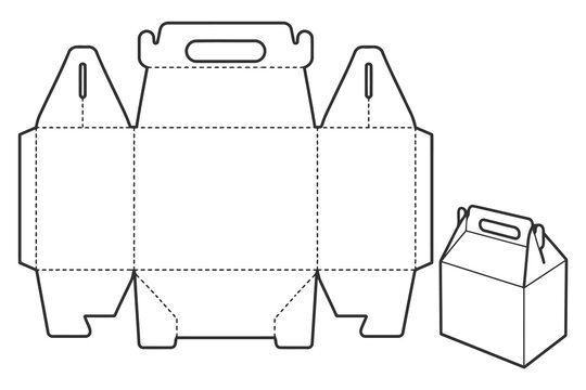 Die cut template for a small cardboard gift box with handle Vector