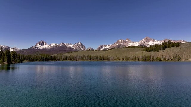 Sawtooth mountains and inlet to Little Redfish Lake