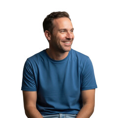 Obraz premium Happy man in blue t-shirt isolated on transparent background
