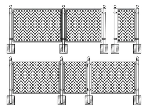 Engraving style set of 6 chain link fence panels featuring metal posts and diamond mesh for security and construction design